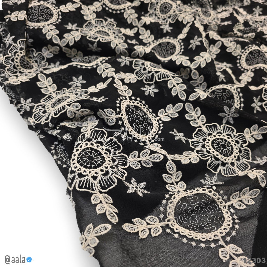 Embroidered Chiffon Blend 52-Inches BLACK Per-Metre 