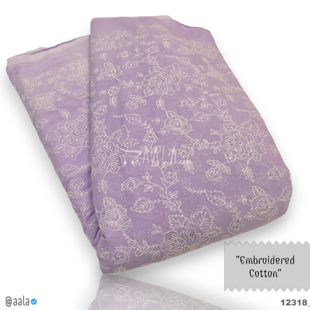 Embroidered Cotton Cotton 44-Inches PURPLE Per-Metre #12318

