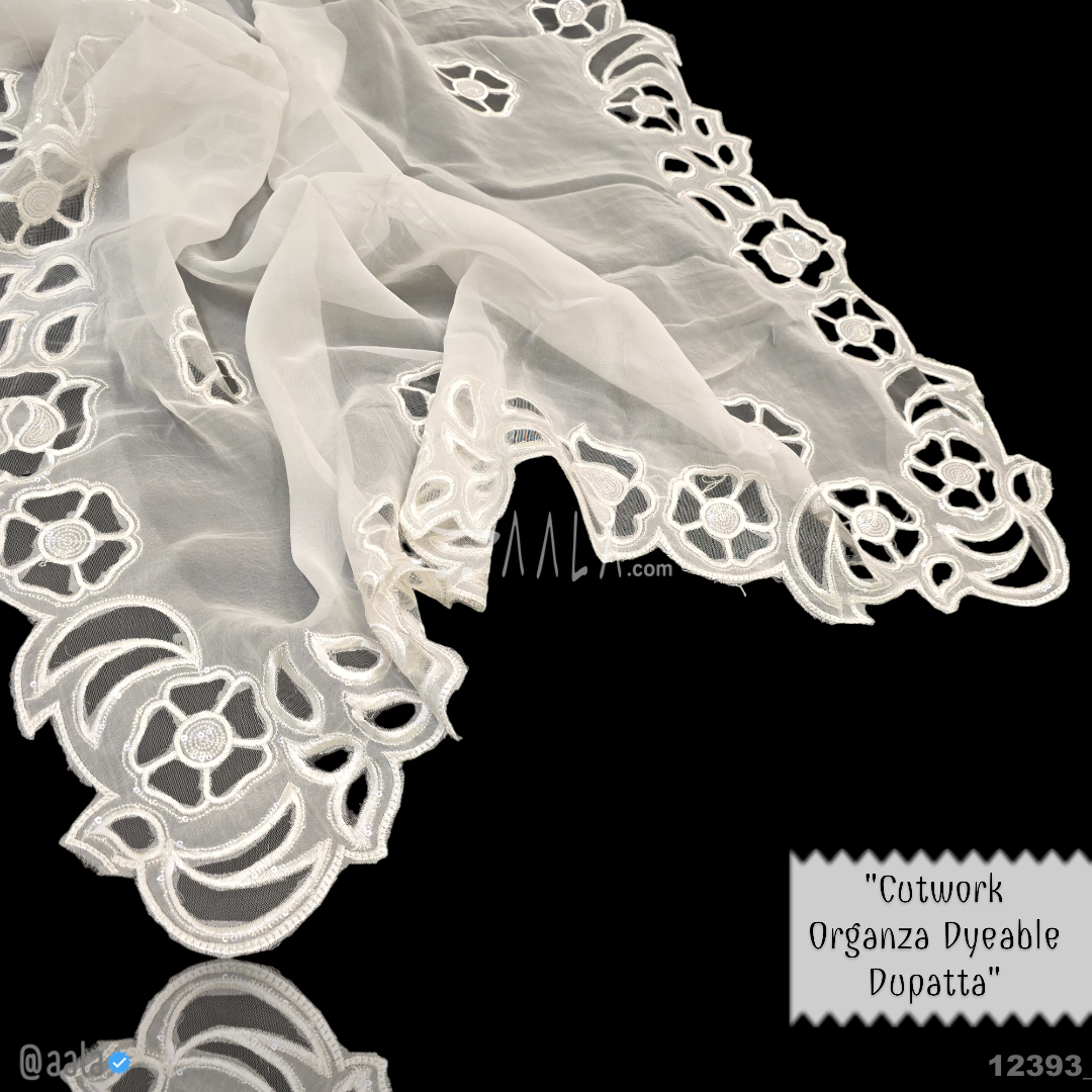Cutwork-Sequins Organza Viscose Dupatta-36-Inches DYEABLE 2.50-Metres 