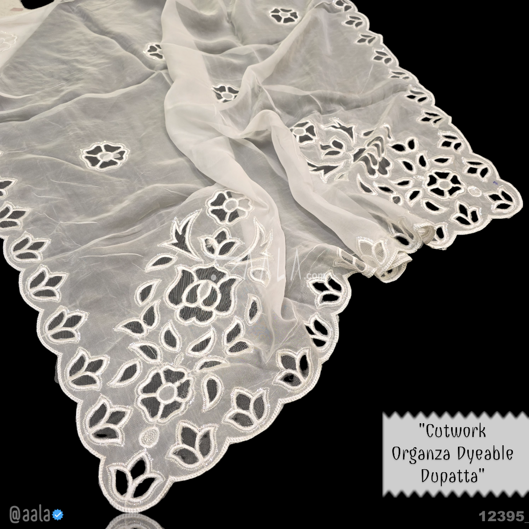 Cutwork-Sequins Organza Viscose Dupatta-36-Inches DYEABLE 2.50-Metres 