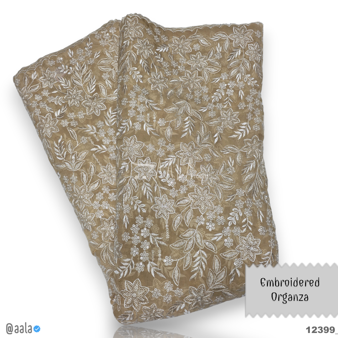 Embroidered Organza Viscose 44-Inches BISCUIT Per-Metre #12399