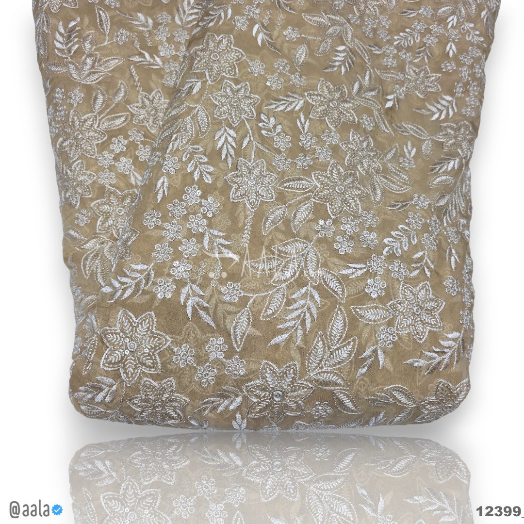 Embroidered Organza Viscose 44-Inches BISCUIT Per-Metre 