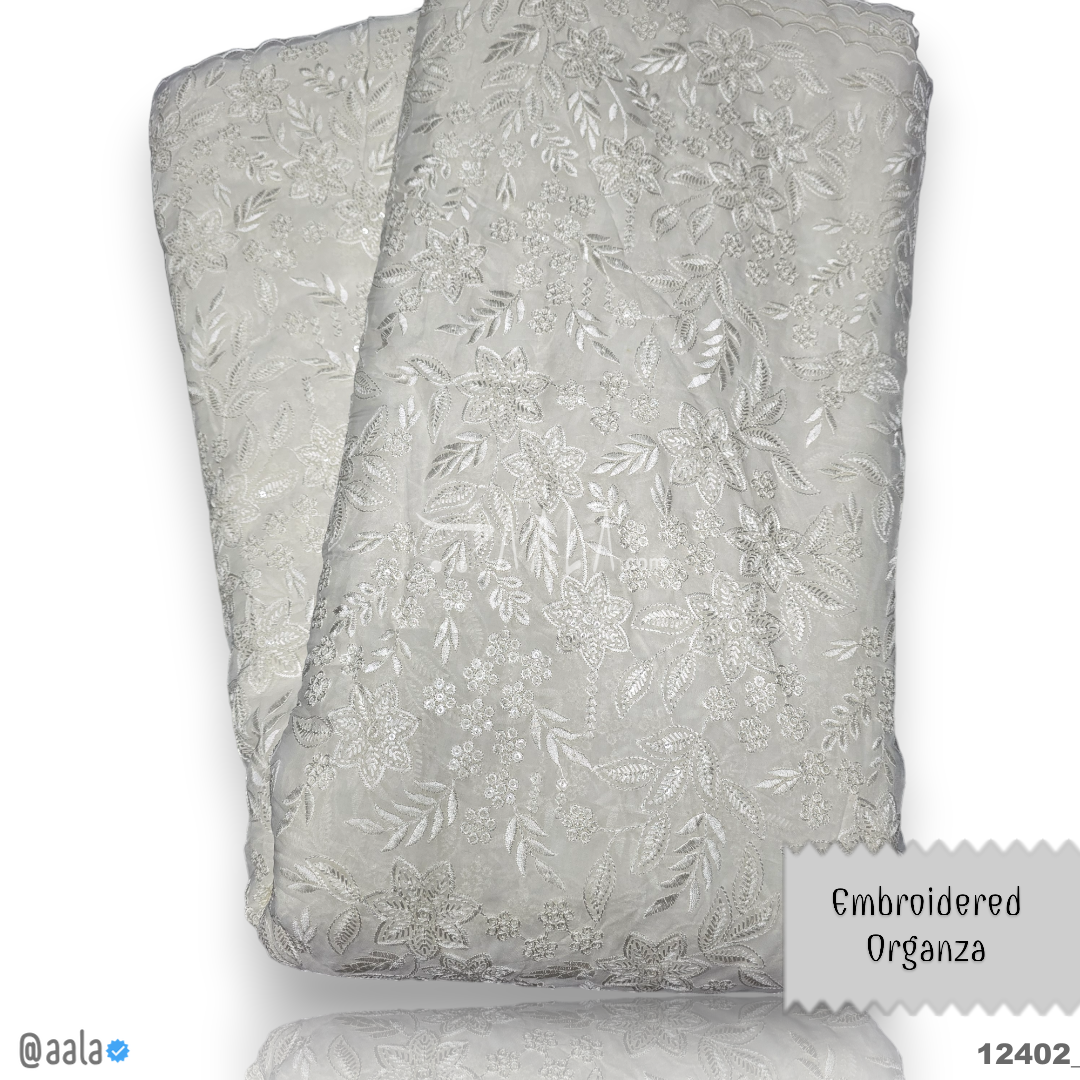 Embroidered Organza Viscose 44-Inches GREY Per-Metre 