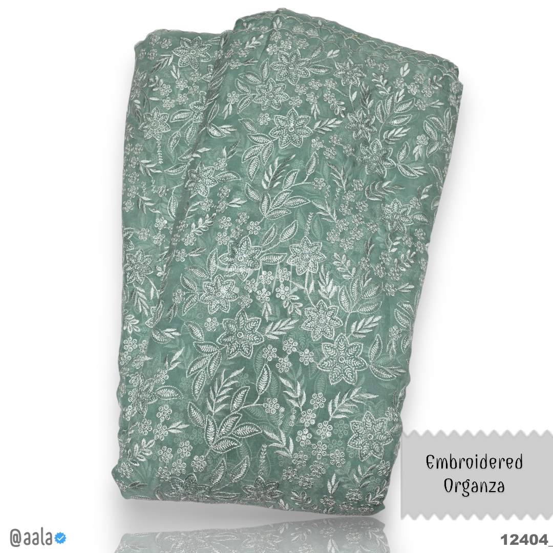 Embroidered Organza Viscose 44-Inches GREEN Per-Metre 
