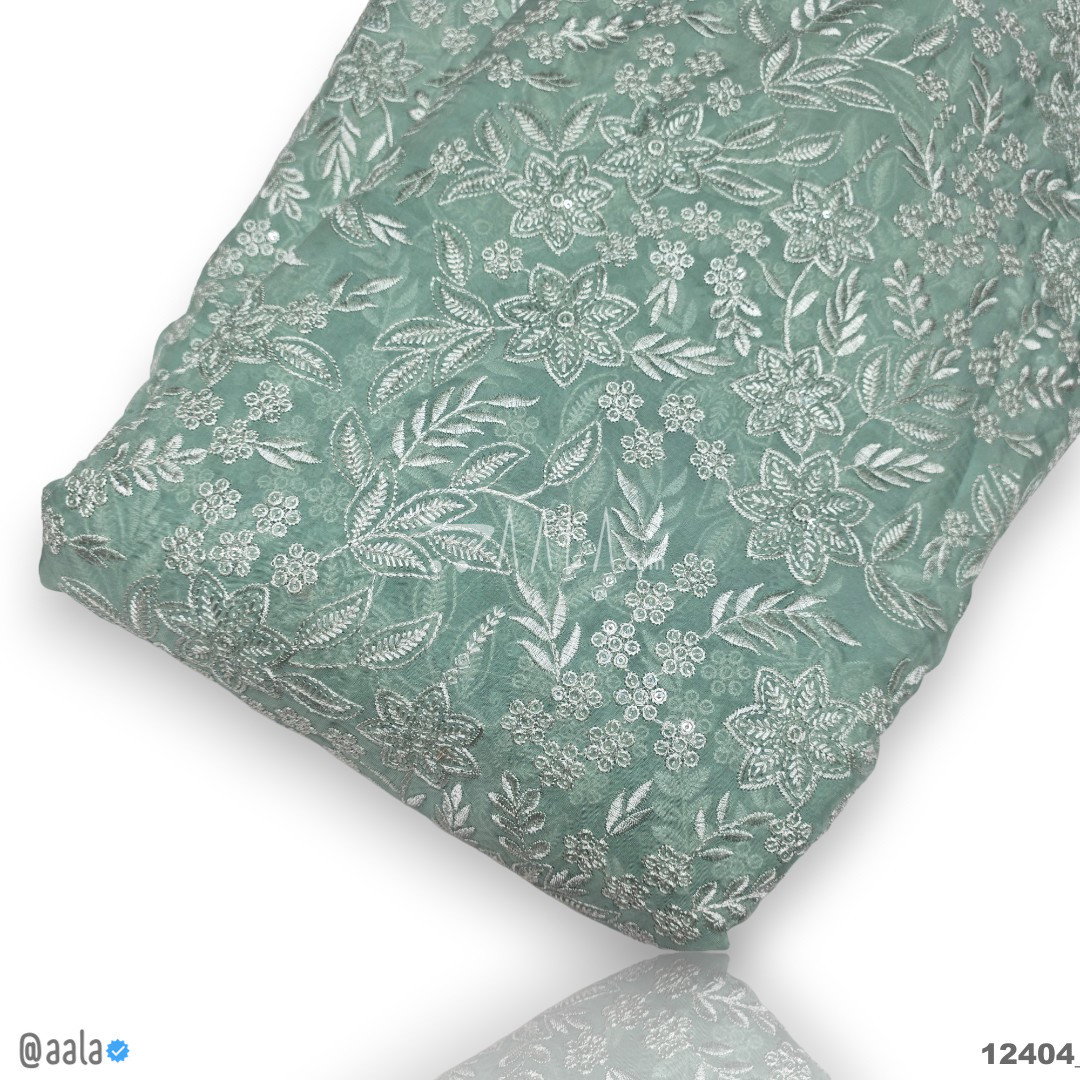 Embroidered Organza Viscose 44-Inches GREEN Per-Metre 