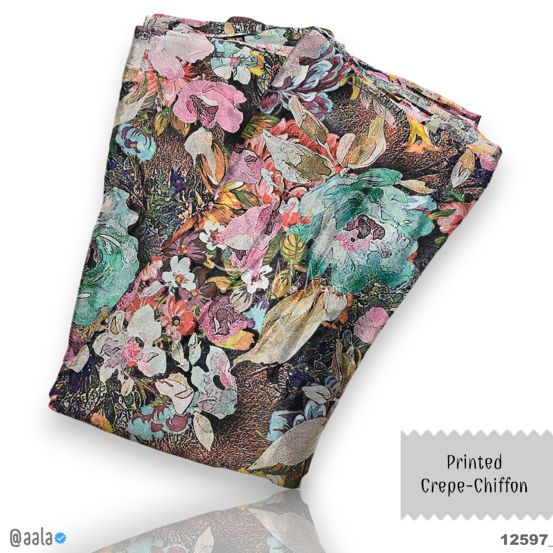 Printed-Crepe Chiffon Blend 44-Inches PRINTED Per-Metre 
