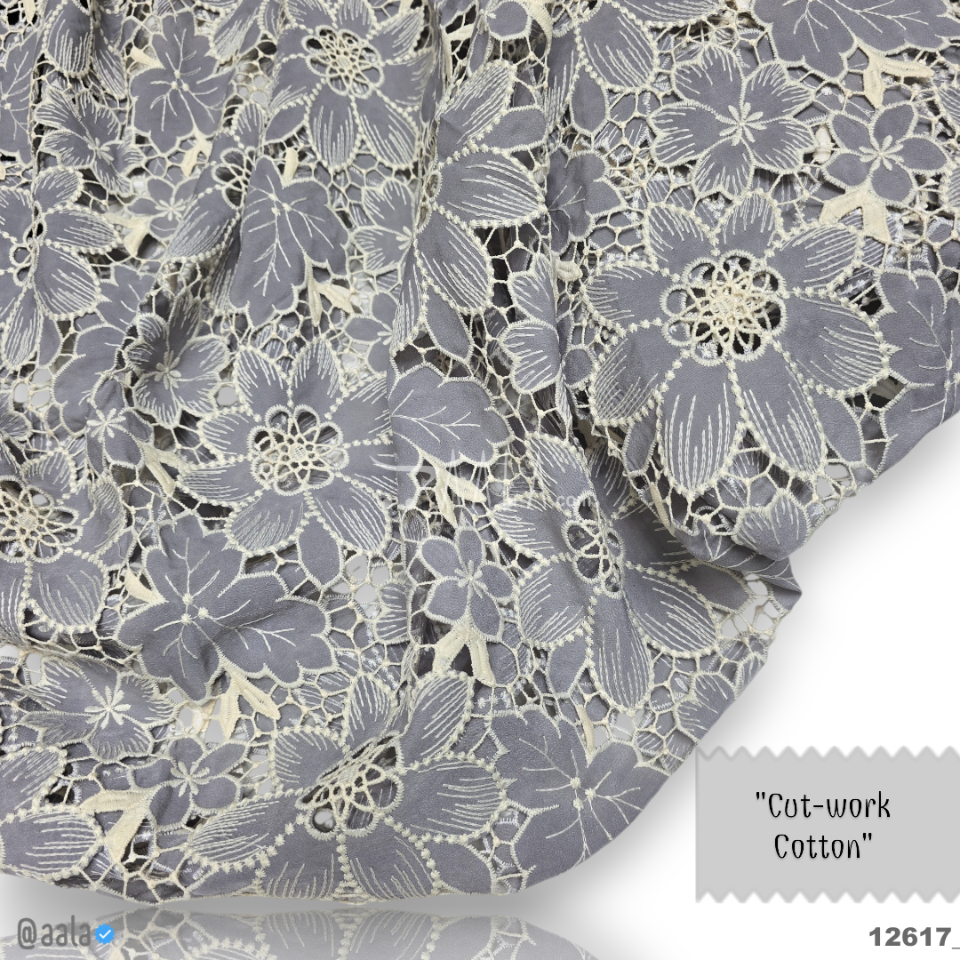 Cutwork Cotton Cotton 52-Inches GREY Per-Metre #12617