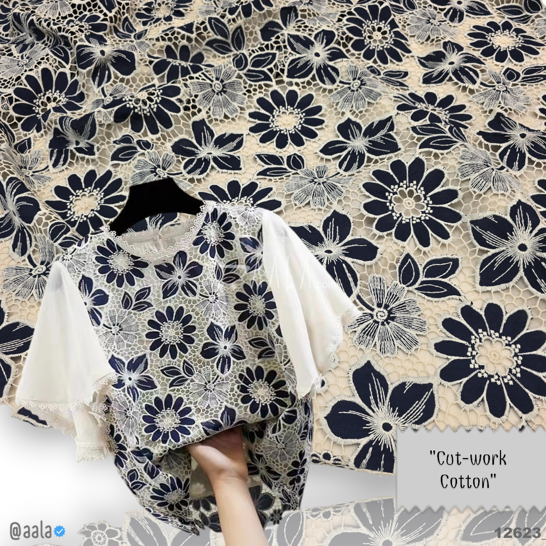 Cutwork Cotton Cotton 52-Inches BLUE Per-Metre #12623