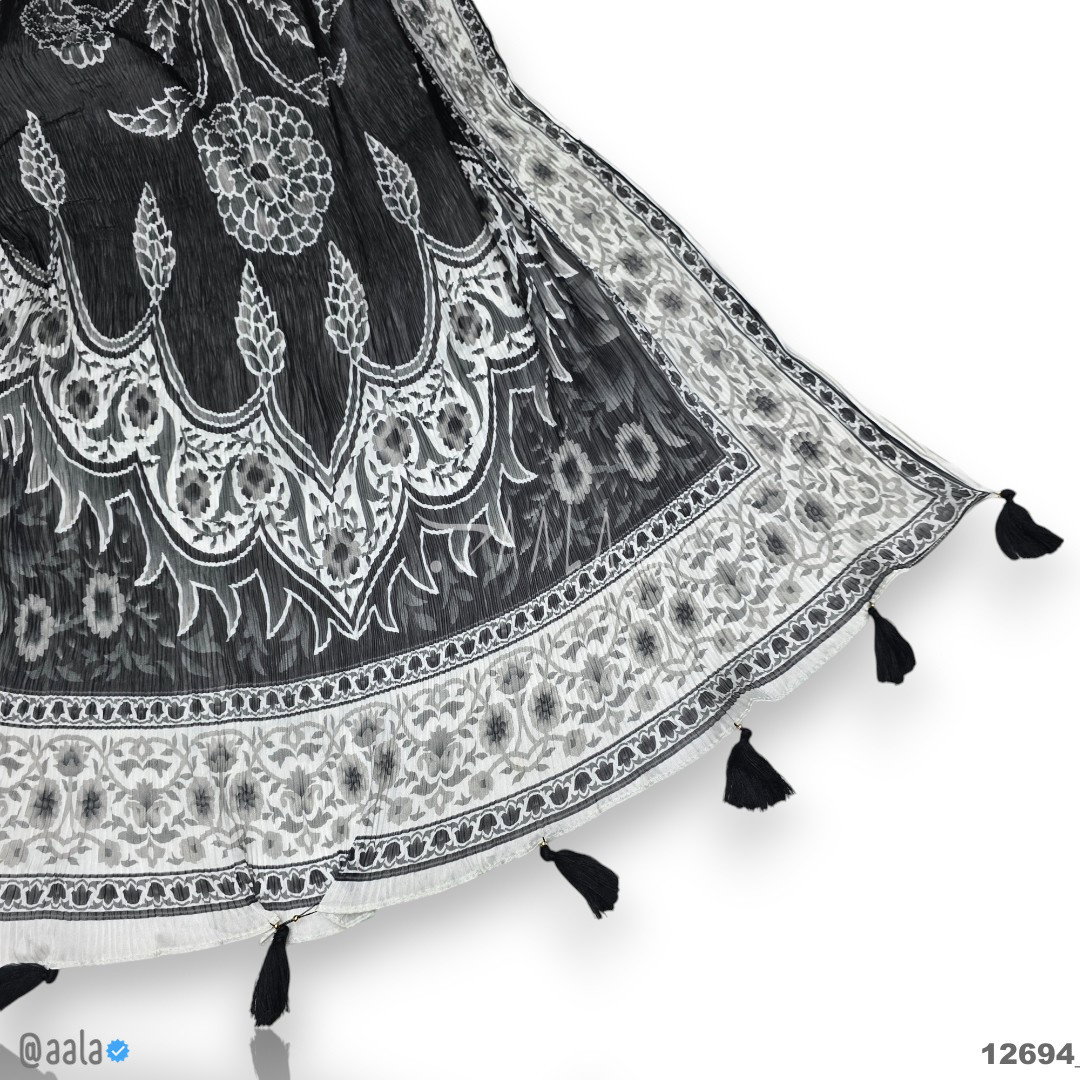 Print-Pleated Chiffon Silk Dupatta-20-Inches PRINTED 2.25-Metres 