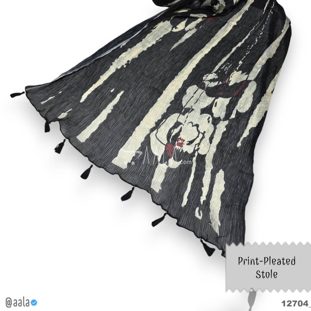 Print-Pleated Chiffon Silk Dupatta-20-Inches PRINTED 2.25-Metres 