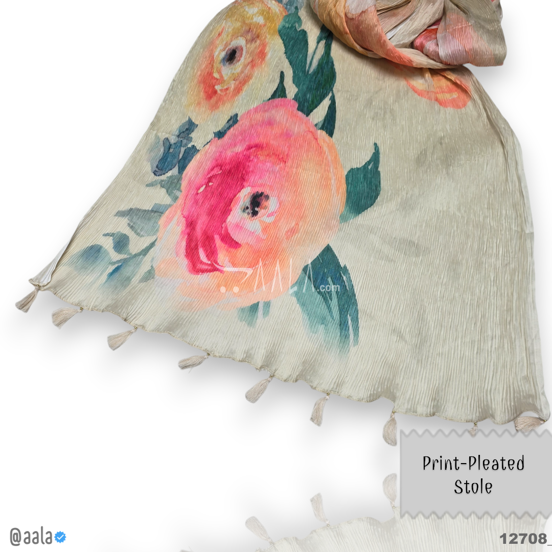 Print-Pleated Chiffon Silk Dupatta-20-Inches PRINTED 2.25-Metres 