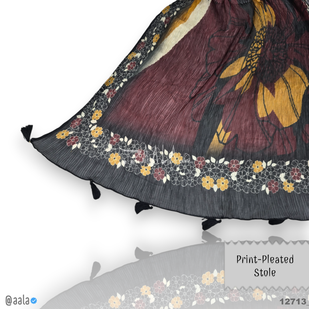 Print-Pleated Chiffon Silk Dupatta-20-Inches PRINTED 2.25-Metres 