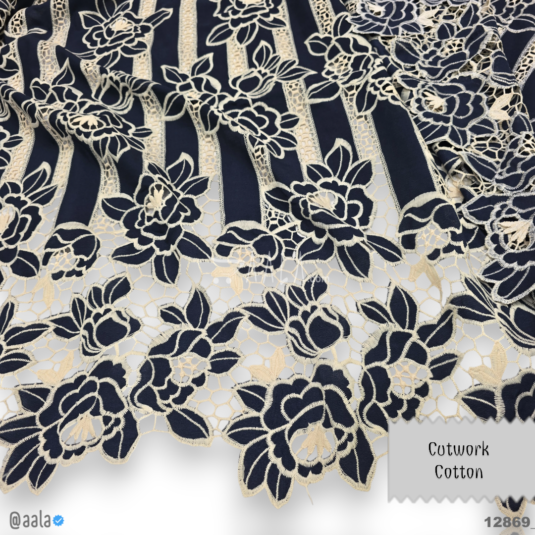 Cutwork Cotton Cotton 52-Inches BLUE Per-Metre 