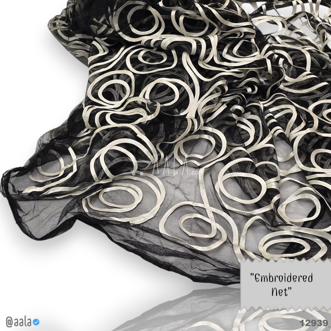 Embroidered Net Blend 44-Inches BLACK Per-Metre #12939