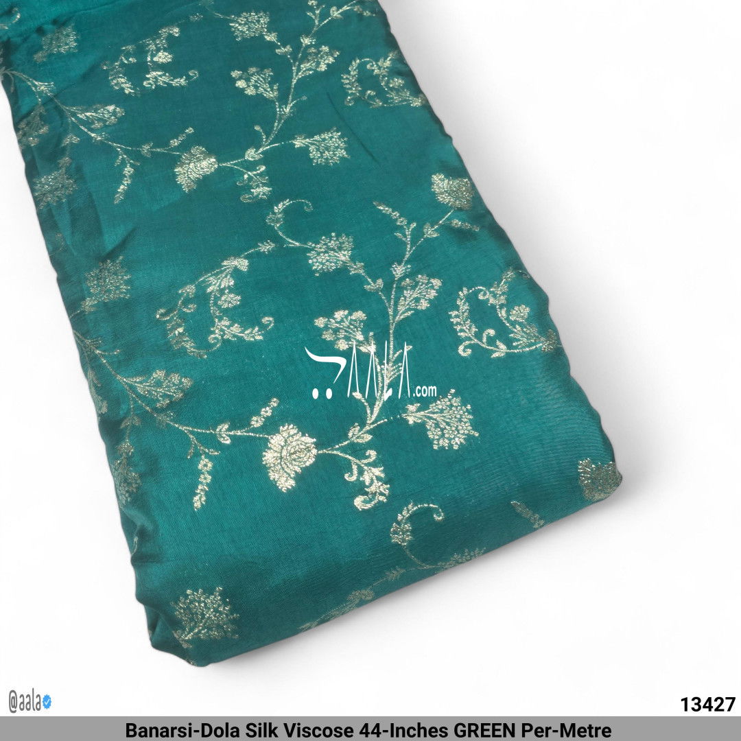 Banarsi-Dola Silk Viscose 44-Inches GREEN Per-Metre #13427