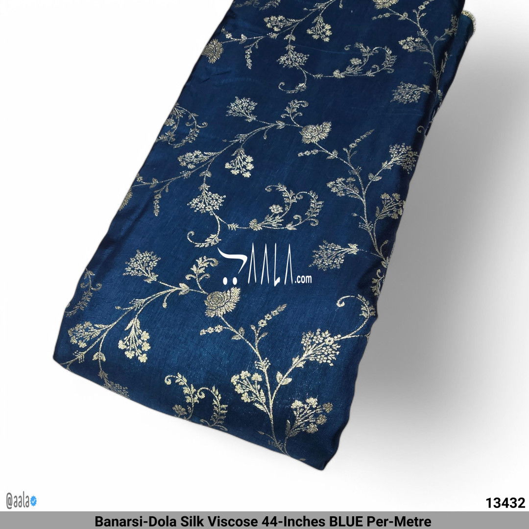 Banarsi-Dola Silk Viscose 44-Inches BLUE Per-Metre #13432