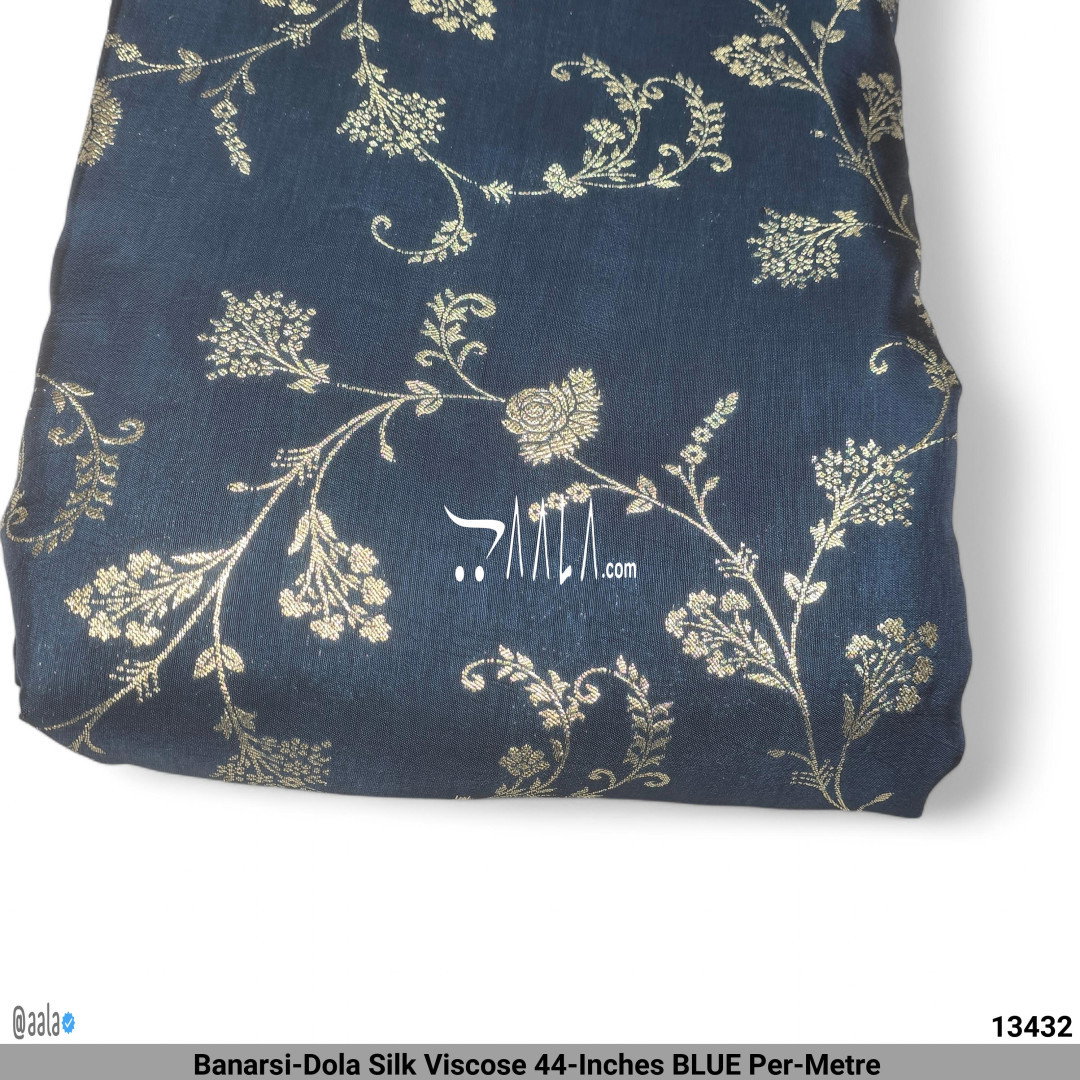 Banarsi-Dola Silk Viscose 44-Inches BLUE Per-Metre 