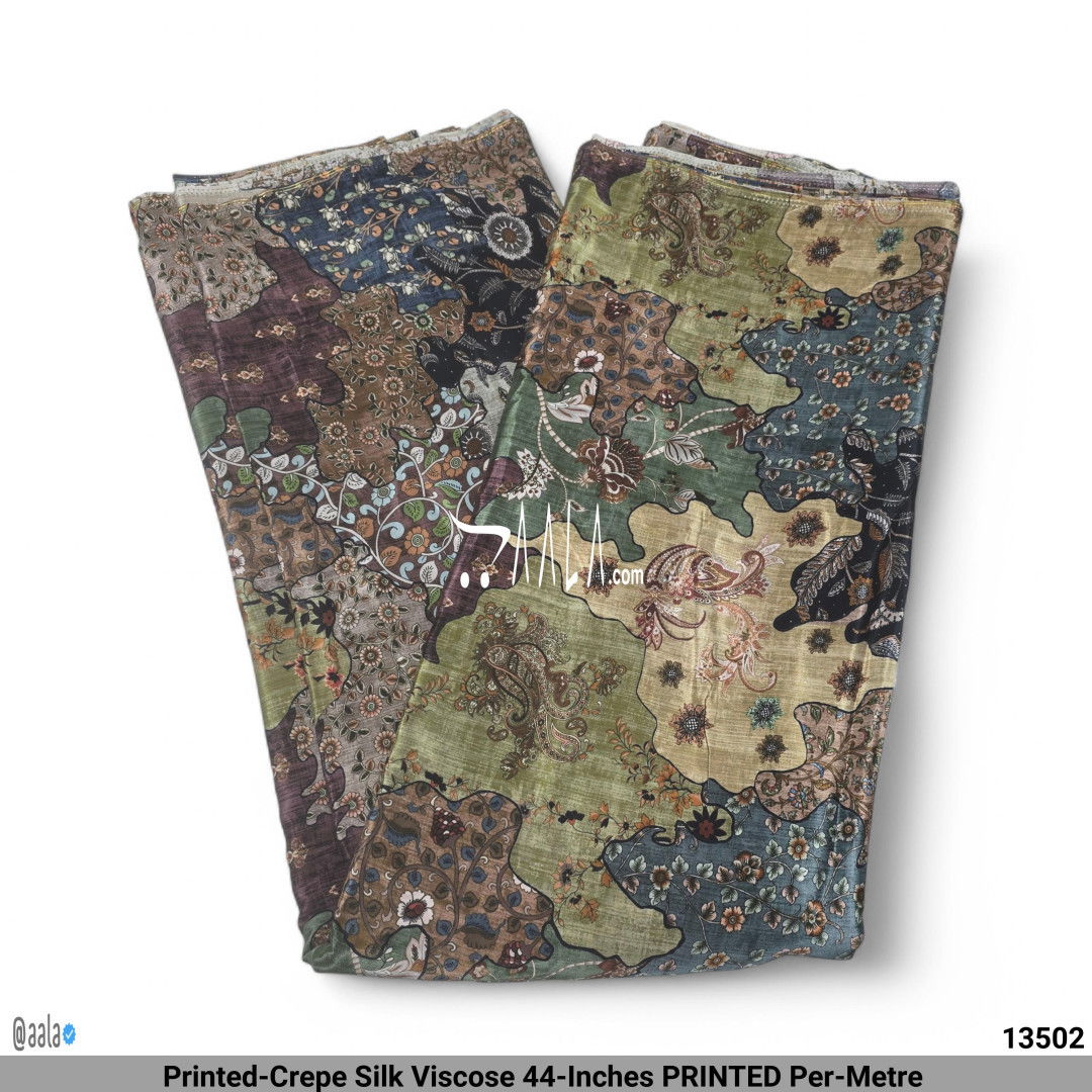 Printed-Crepe Silk Viscose 44-Inches PRINTED Per-Metre #13502