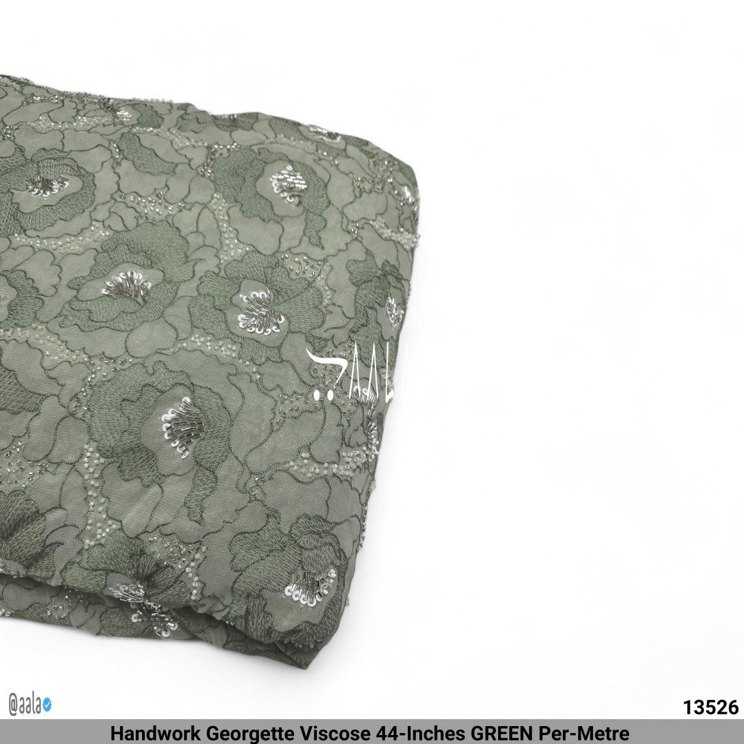 Handwork Georgette Viscose 44-Inches GREEN Per-Metre 