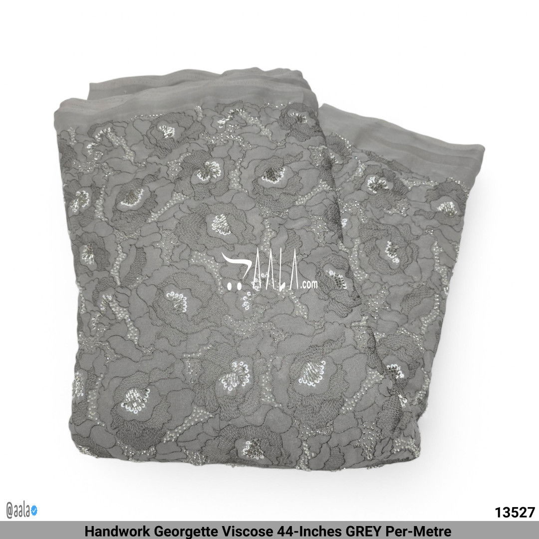 Handwork Georgette Viscose 44-Inches GREY Per-Metre #13527