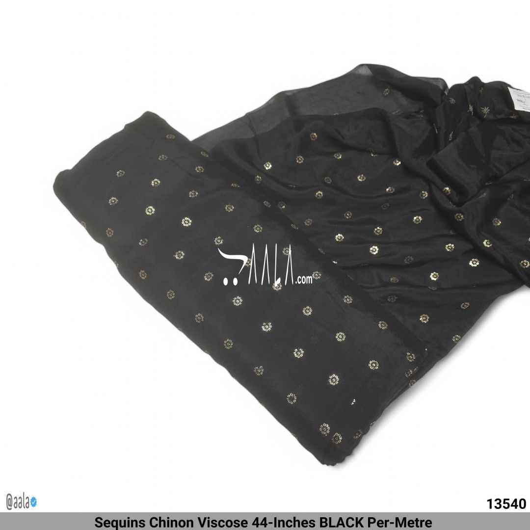 Sequins Chinon Viscose 44-Inches BLACK Per-Metre #13540
