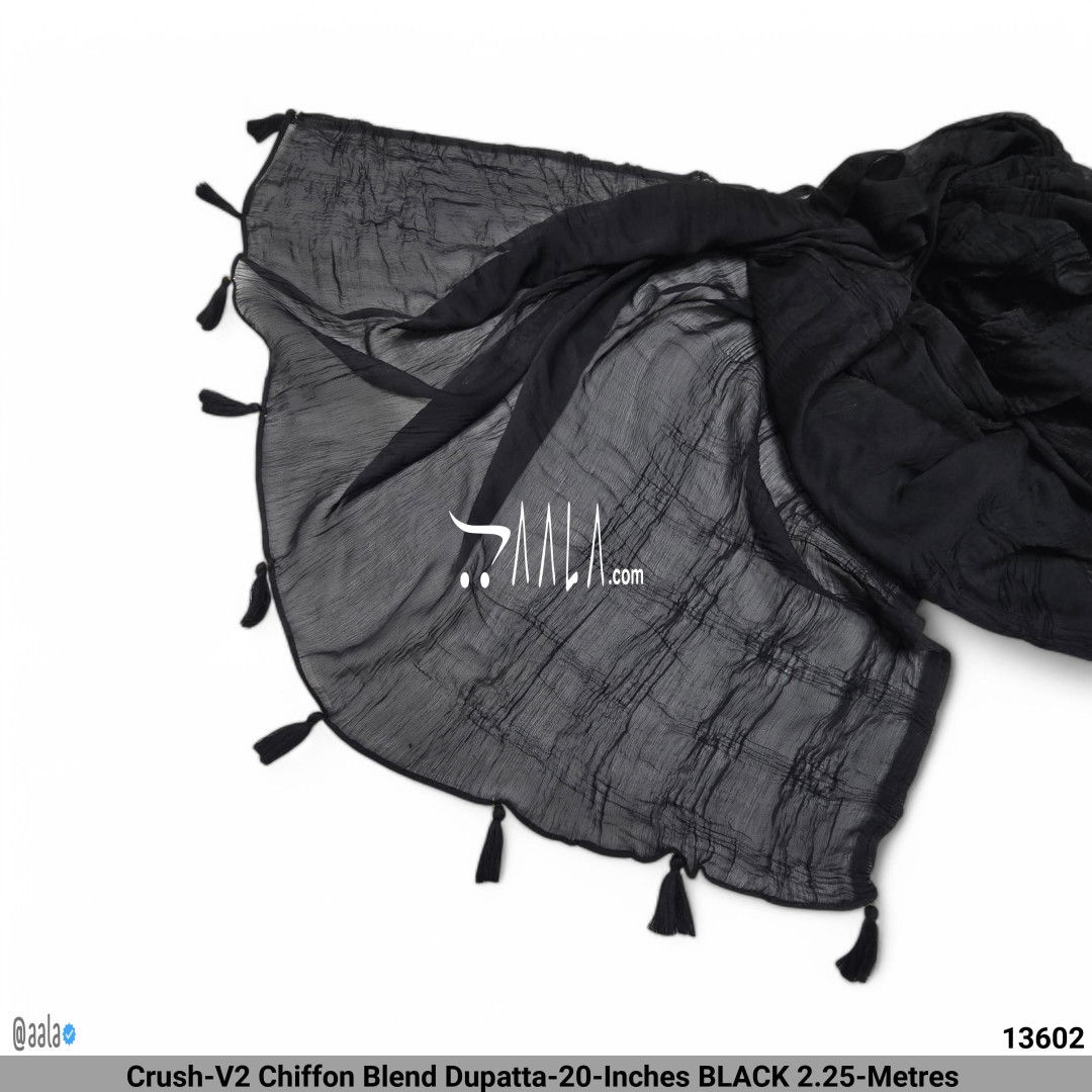 Crush-V2 Chiffon Blend Dupatta-20-Inches BLACK 2.25-Metres #13602