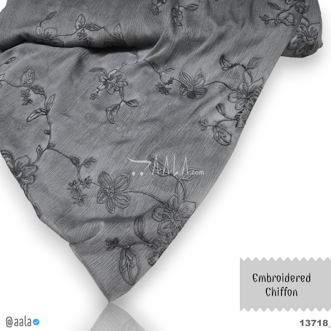 Embroidered Chiffon Blend 44-Inches GREY Per-Metre #13718