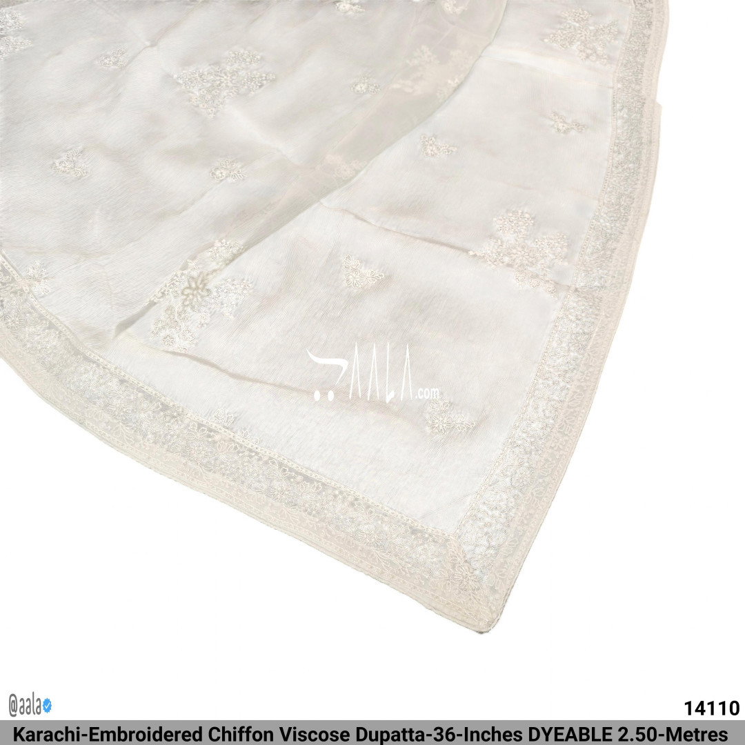 Karachi-Embroidered Chiffon Viscose Dupatta-36-Inches DYEABLE 2.50-Metres 