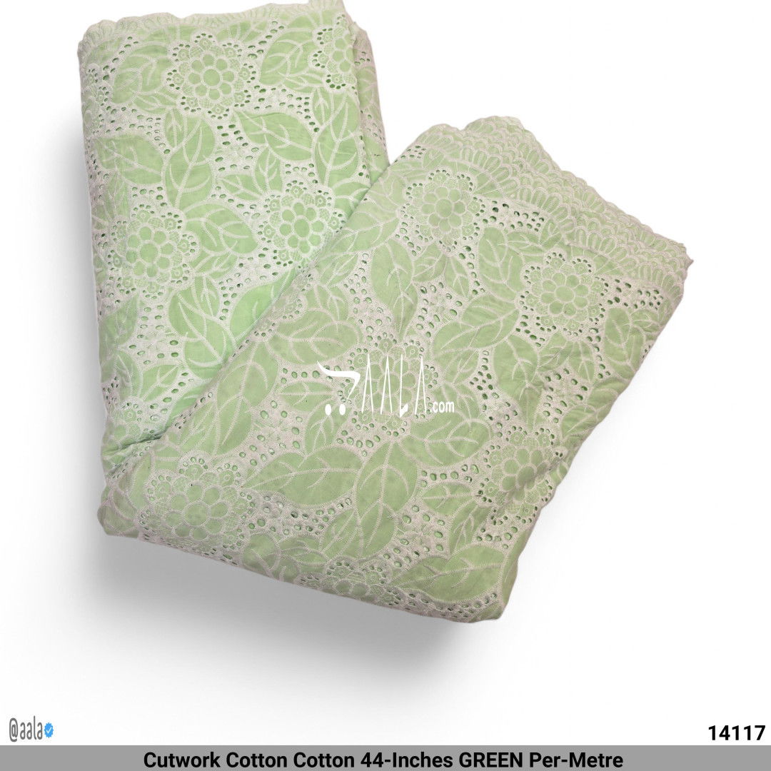 Cutwork Cotton Cotton 44-Inches GREEN Per-Metre #14117