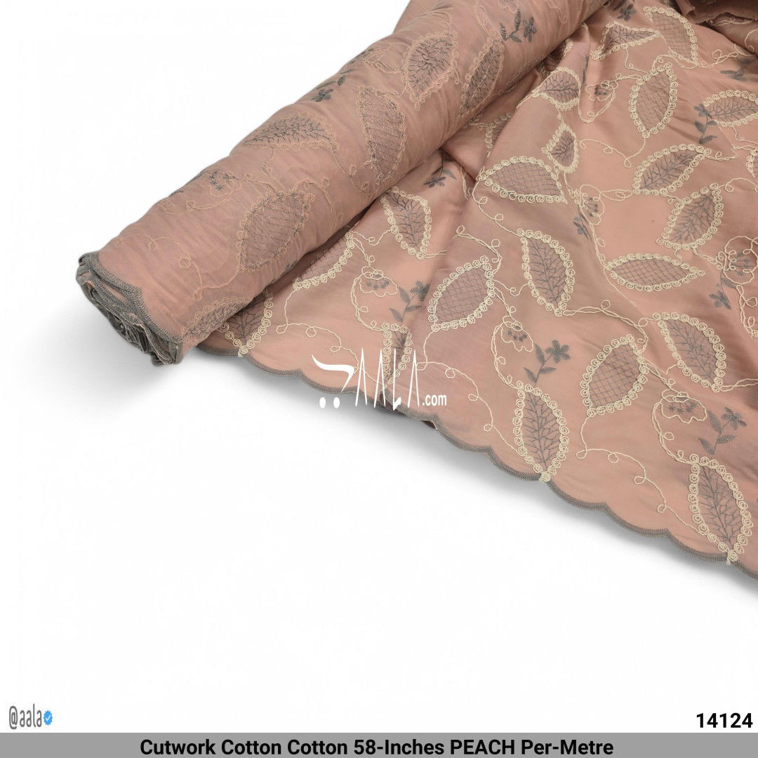 Cutwork Cotton Cotton 58-Inches PEACH Per-Metre #14124