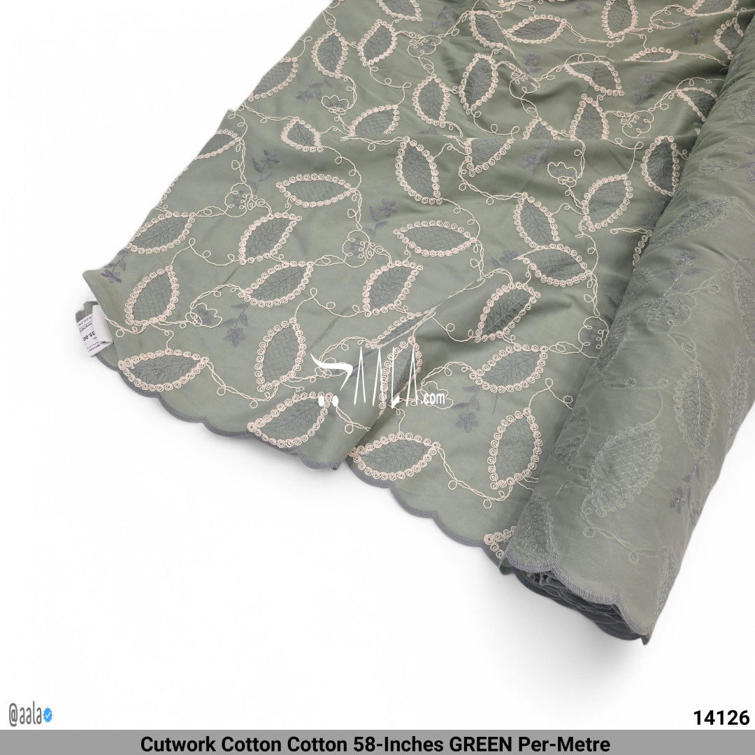 Cutwork Cotton Cotton 58-Inches GREEN Per-Metre #14126