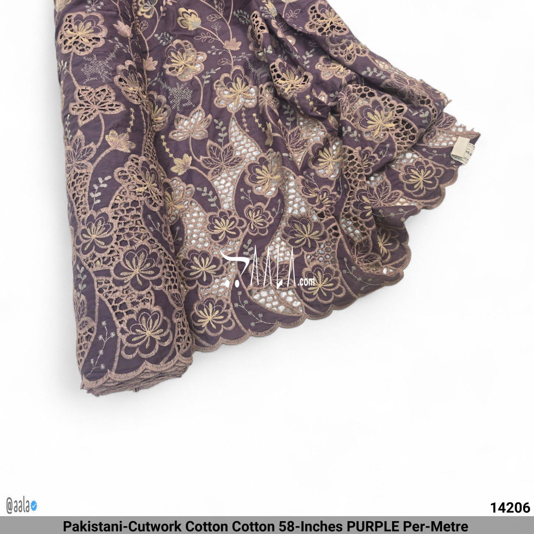 Pakistani-Cutwork Cotton Cotton 58-Inches PURPLE Per-Metre #14206