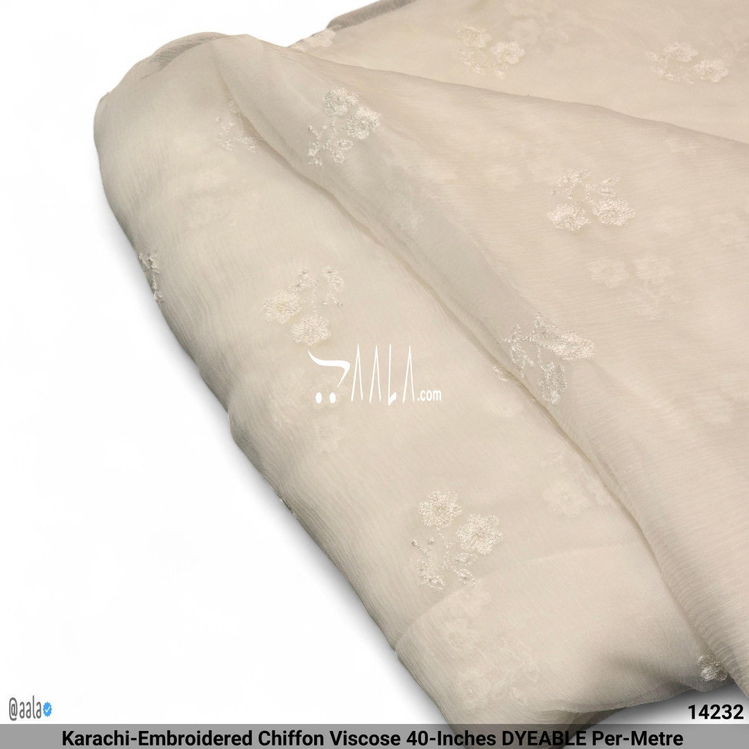 Karachi-Embroidered Chiffon Viscose 40-Inches DYEABLE Per-Metre 