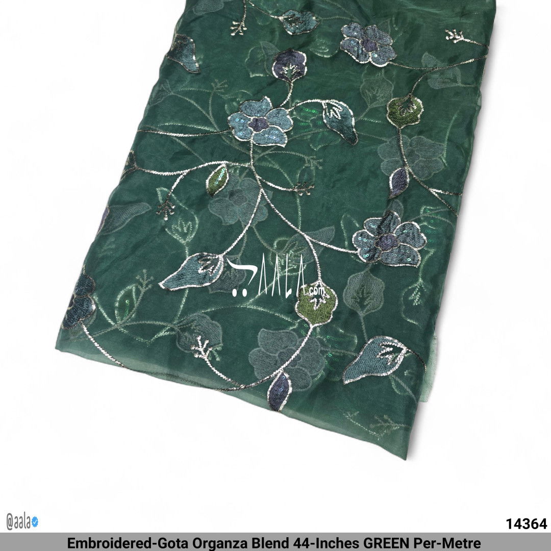 Embroidered-Gota Organza Blend 44-Inches GREEN Per-Metre #14364