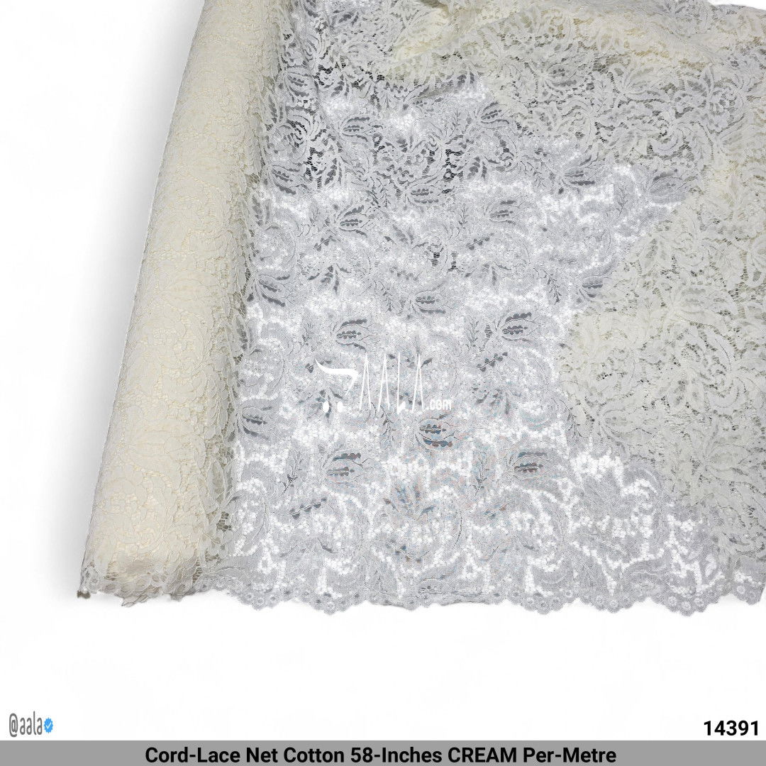 Cord-Lace Net Cotton 58-Inches CREAM Per-Metre #14391