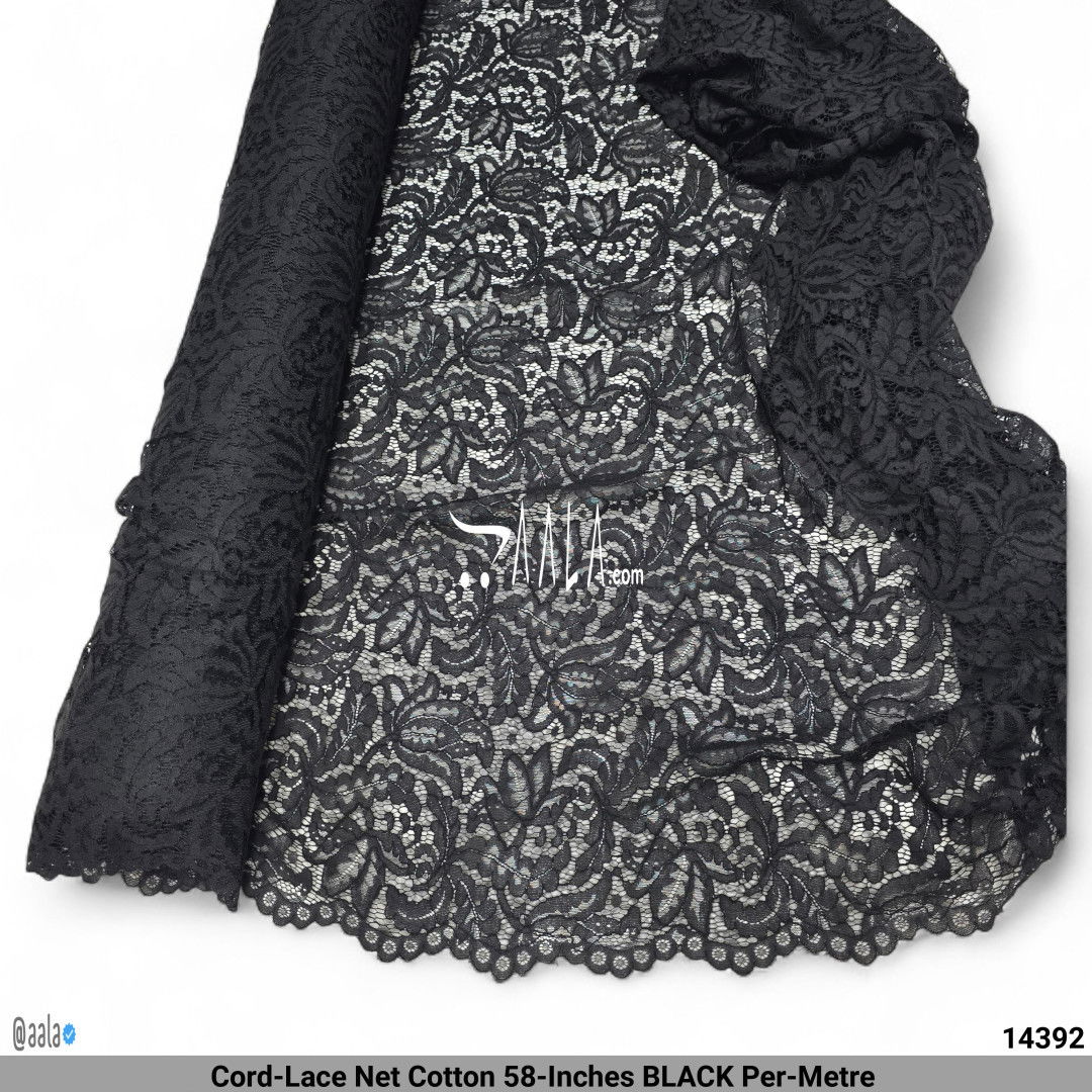 Cord-Lace Net Cotton 58-Inches BLACK Per-Metre #14392