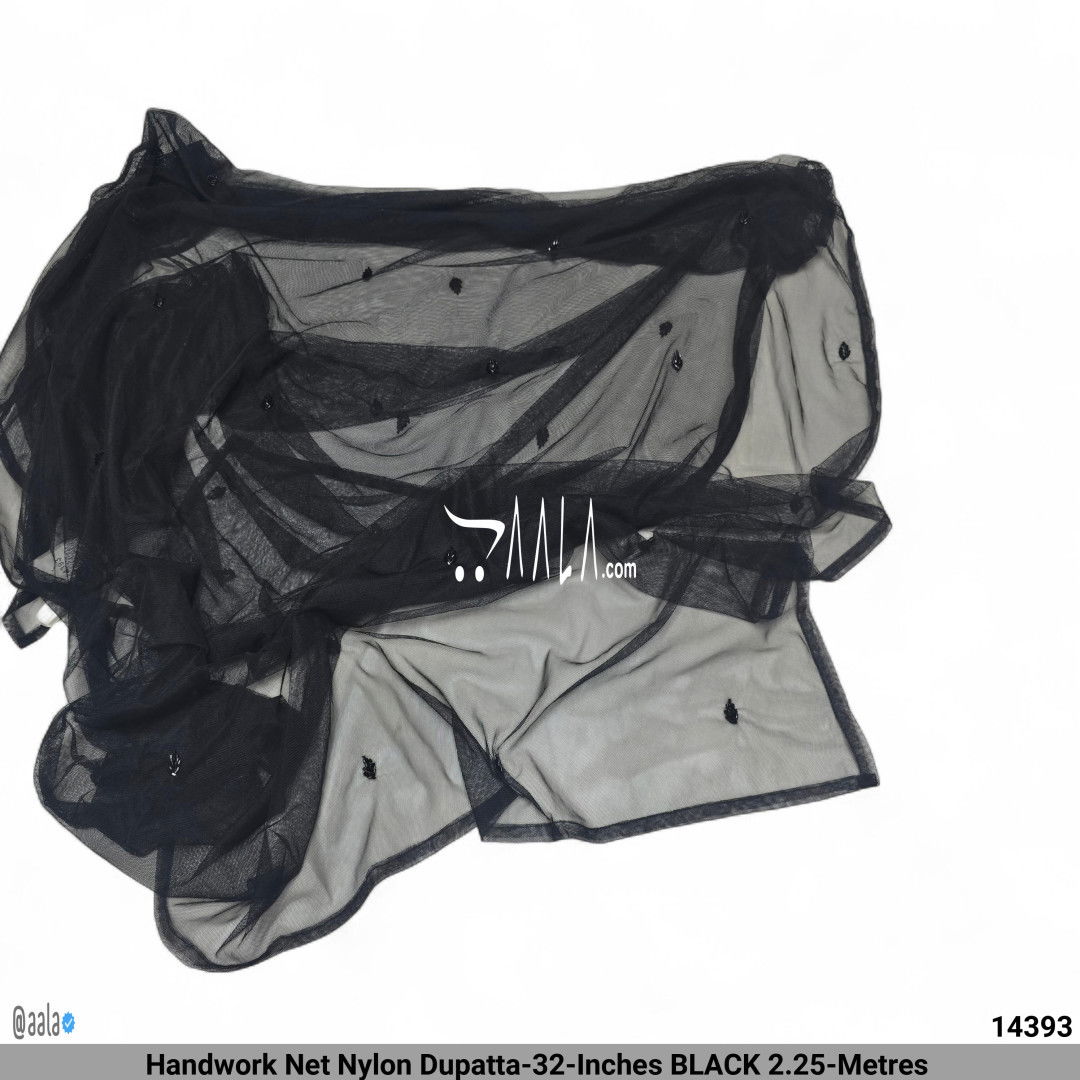 Handwork Net Nylon Dupatta-32-Inches BLACK 2.25-Metres #14393