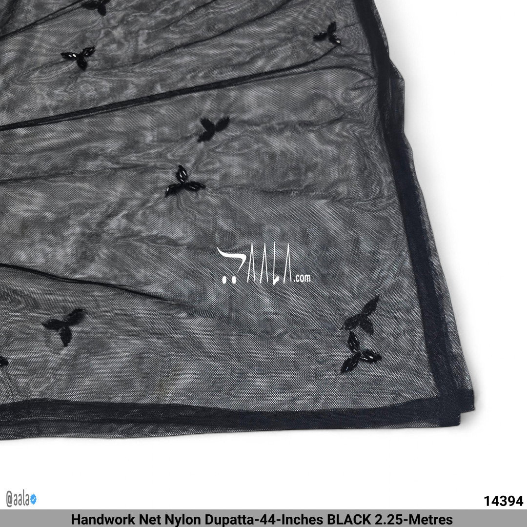 Handwork Net Nylon Dupatta-44-Inches BLACK 2.25-Metres 