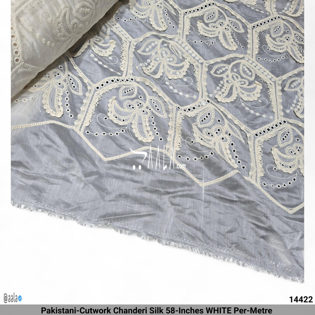Pakistani-Cutwork Chanderi Silk 58-Inches WHITE Per-Metre 1