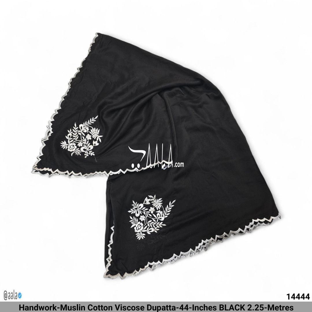 Handwork-Muslin Cotton Viscose Dupatta-44-Inches BLACK 2.25-Metres