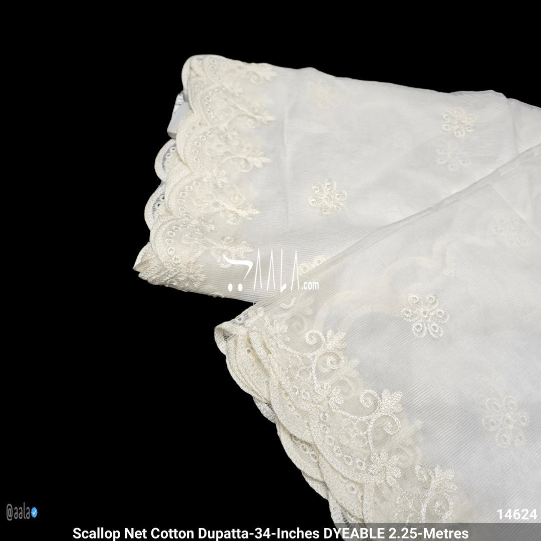 Scallop Net Cotton Dupatta-34-Inches DYEABLE 2.25-Metres