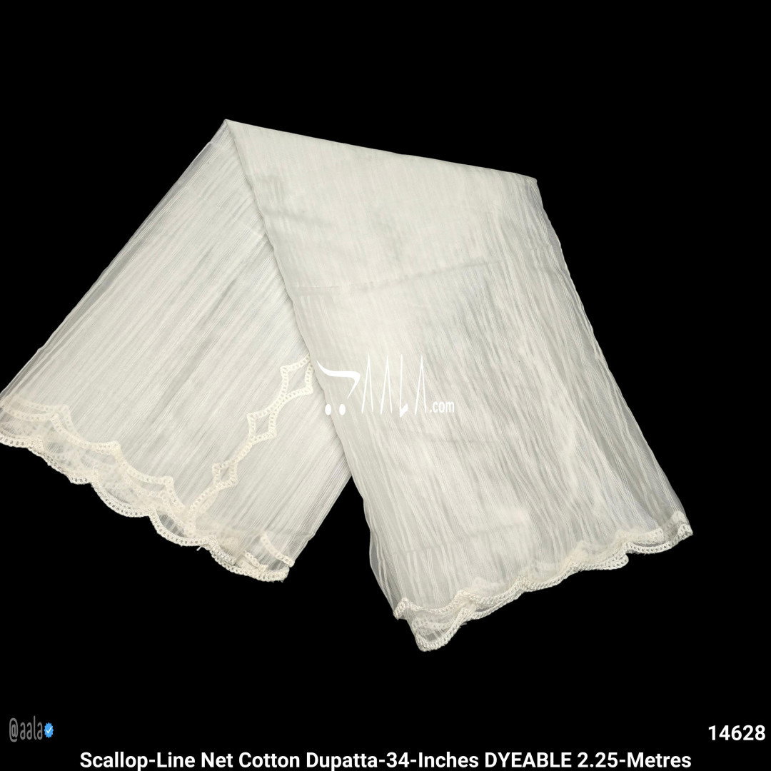 Scallop-Line Net Cotton Dupatta-34-Inches DYEABLE 2.25-Metres
