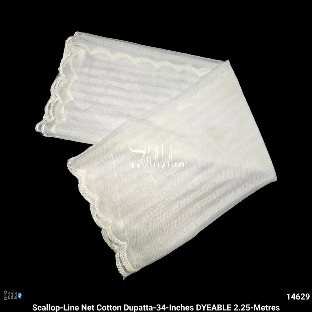 Scallop-Line Net Cotton Dupatta-34-Inches DYEABLE 2.25-Metres