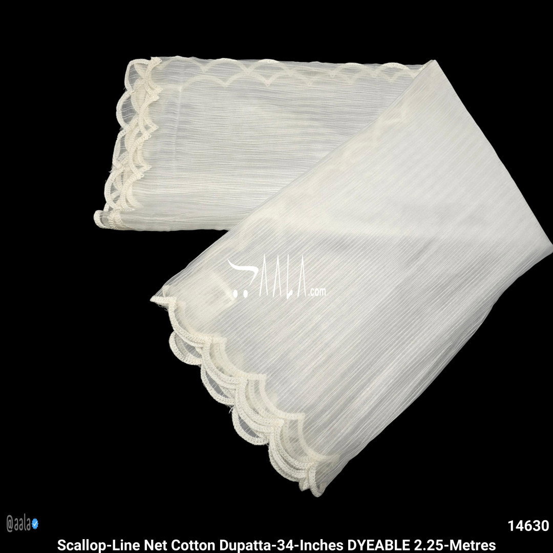 Scallop-Line Net Cotton Dupatta-34-Inches DYEABLE 2.25-Metres