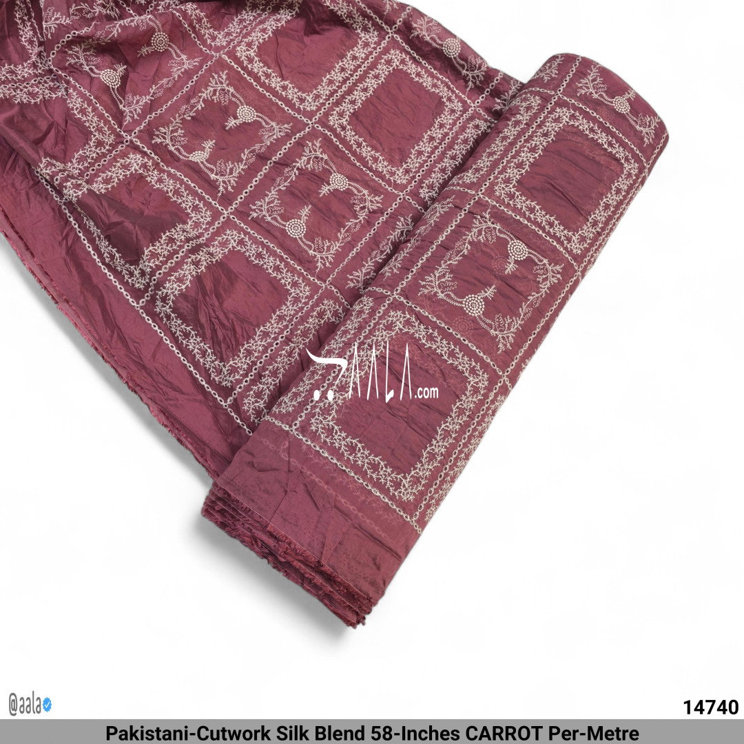 Pakistani-Cutwork Silk Blend 58-Inches CARROT Per-Metre