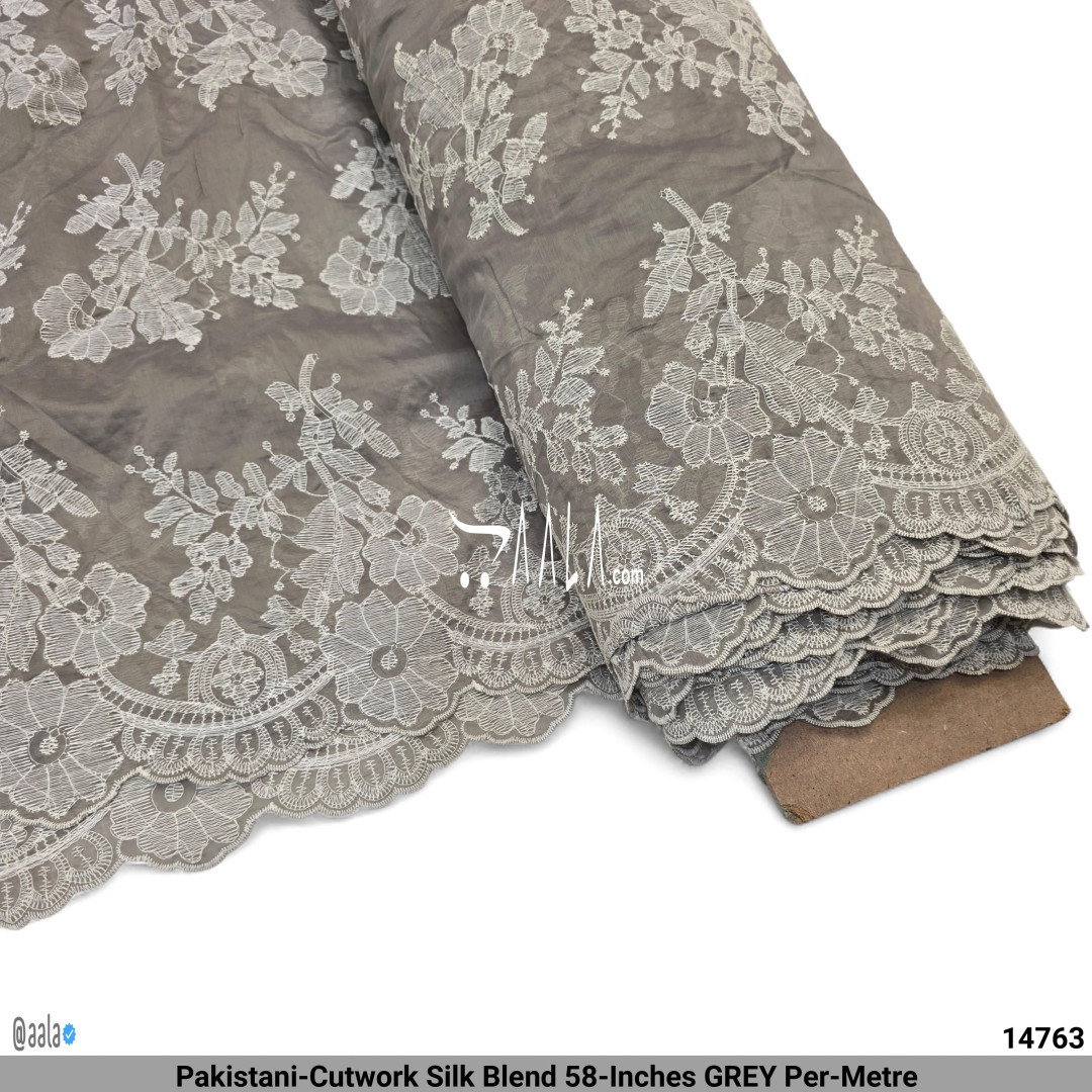 Pakistani-Cutwork Silk Blend 58-Inches GREY Per-Metre