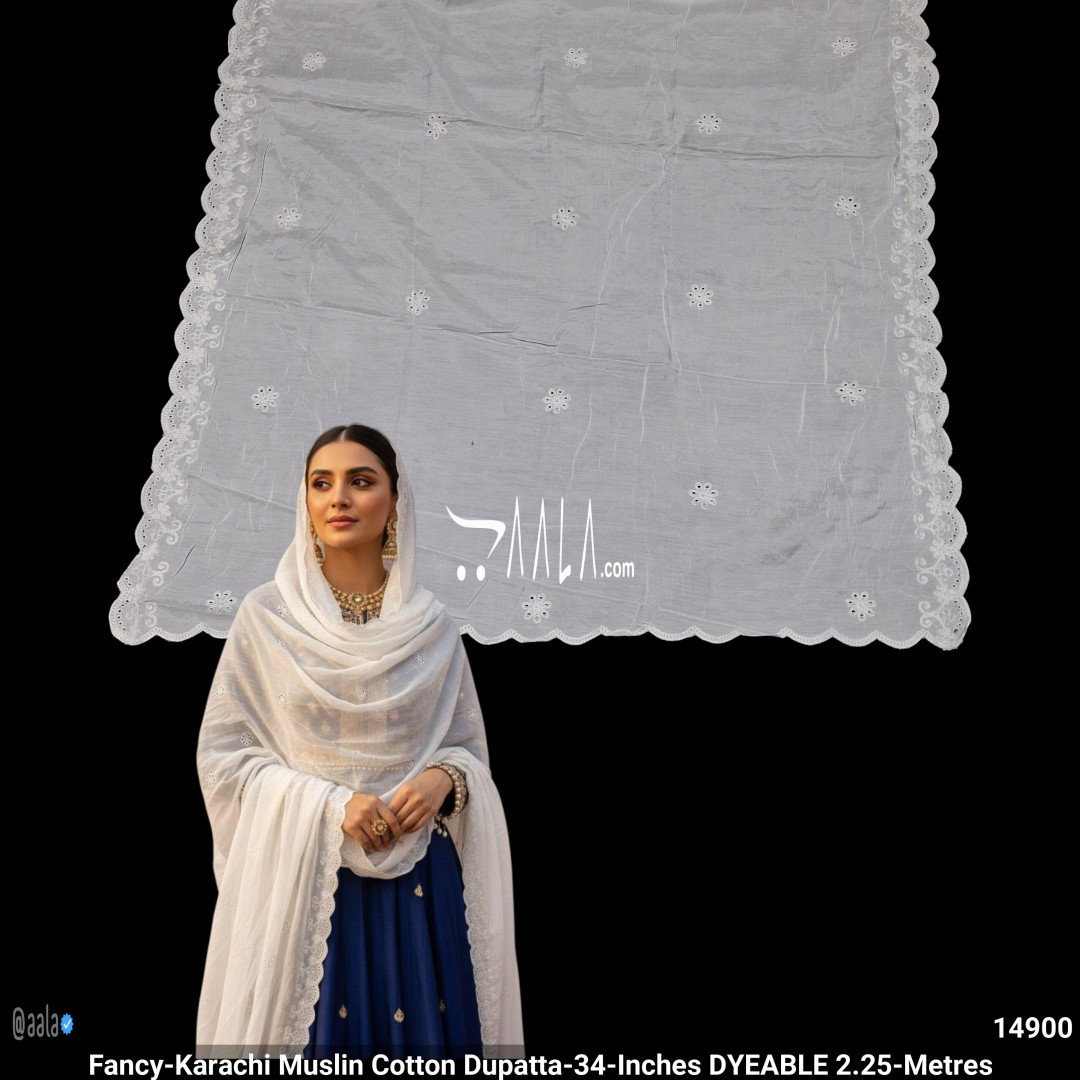 Fancy-Karachi Muslin Cotton Dupatta-34-Inches DYEABLE 2.25-Metres