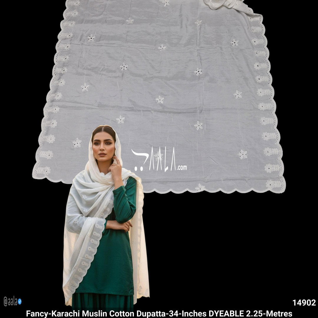 Fancy-Karachi Muslin Cotton Dupatta-34-Inches DYEABLE 2.25-Metres