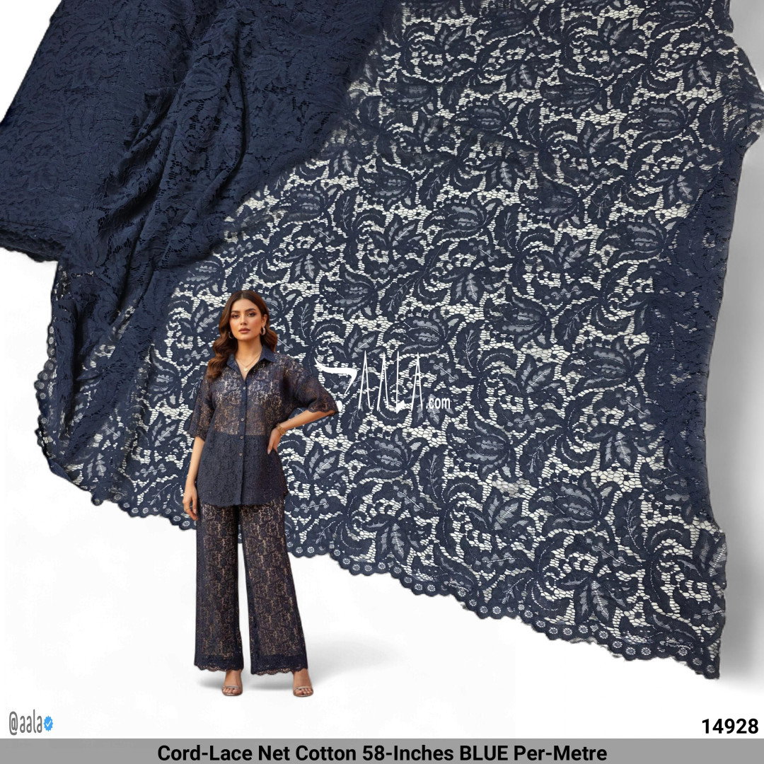 Cord-Lace Net Cotton 58-Inches BLUE Per-Metre
