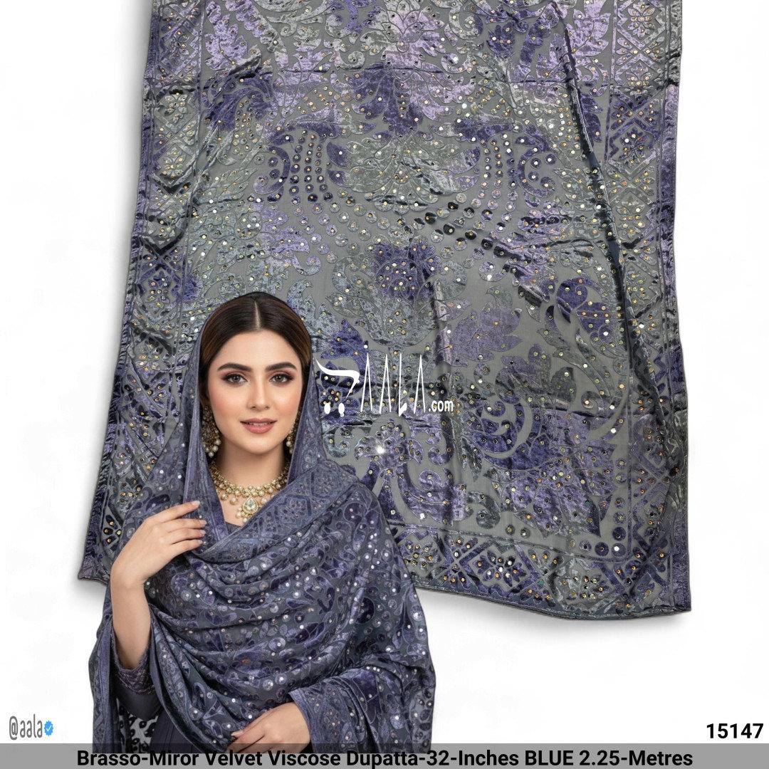 Brasso-Miror Velvet Viscose Dupatta-32-Inches BLUE 2.25-Metres